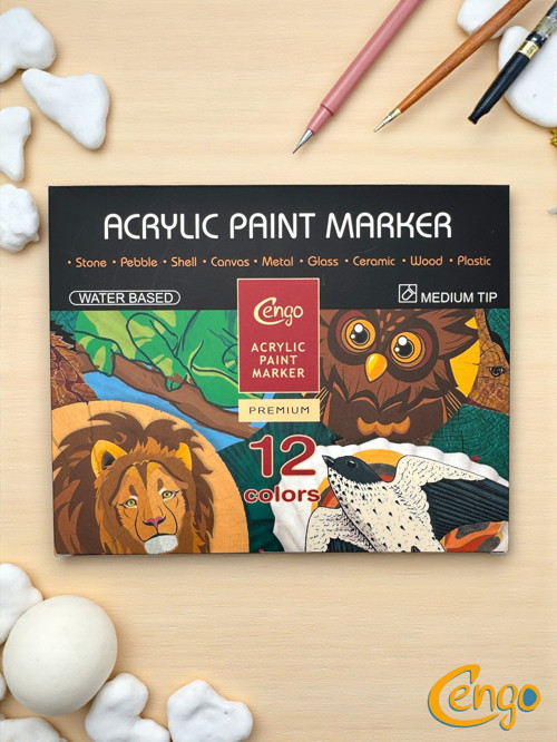 Orta Uçlu Akrilik İşaretleyici Kalem 12 Renk