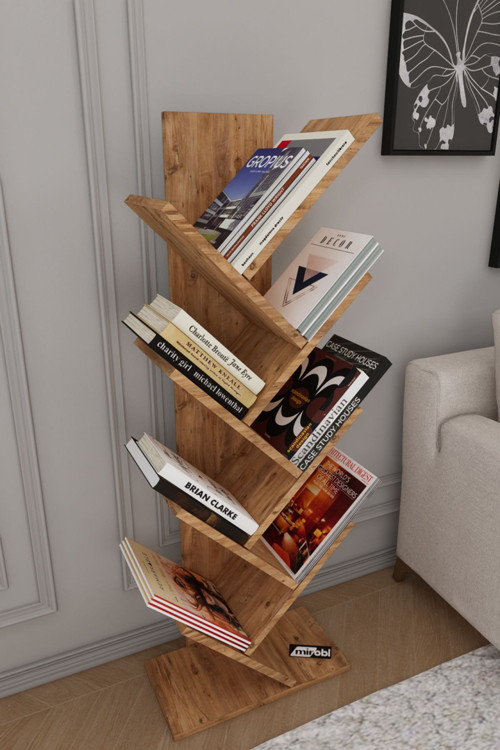 Dria Ağaç Kitaplık Dekoratif Kitaplık Raf Düzenleyici Kitap Rafı Çam