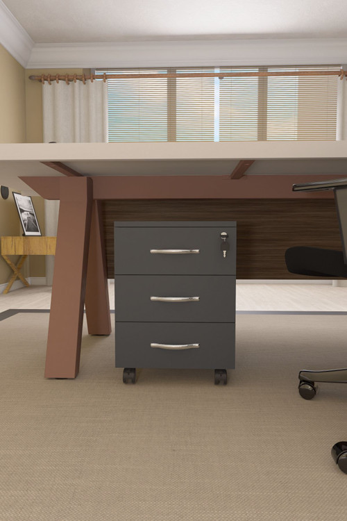 Mirello 3 Çekmeceli, Kilitli, Tekerlekli Masa Altı Keson Antrasit