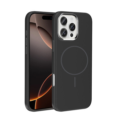 iPhone 16 Pro Max Kılıf M-Safe Şarj Özellikli Metal Kamera Çerçeveli MKST Edi Silikon Kapak - Siyah