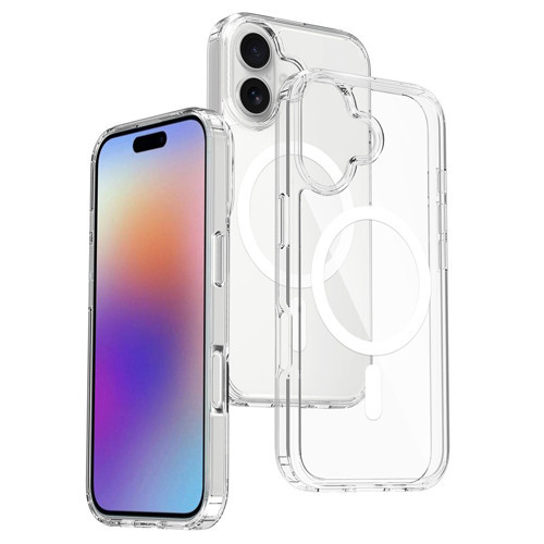 iPhone 17 Kılıf M-safe Şarj Özellikli Şeffaf Sert PC MKST Embos Kapak - Şeffaf