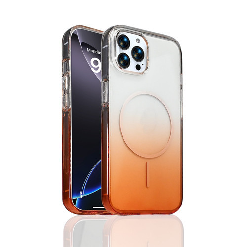 iPhone 15 Pro Max Kılıf M-Safe Şarj Özellikli MKST Septik Silikon Kapak - Turuncu