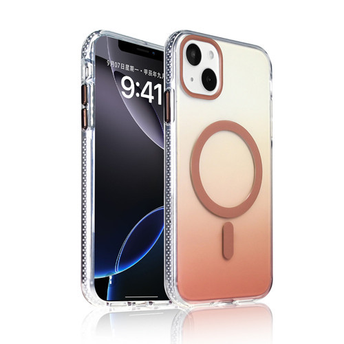 iPhone 15 Kılıf M-safe Şarj Özellikli Transparan Renk Geçişli MKST Toros Kapak - Rose Gold