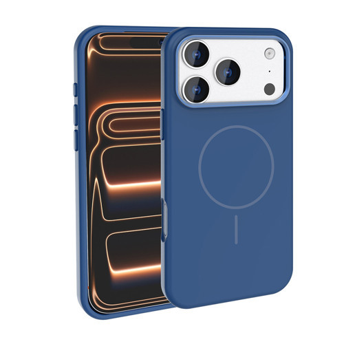 iPhone 17 Pro Kılıf M-Safe Şarj Özellikli Metal Kamera Çerçeveli MKST Edi Silikon Kapak - Lacivert