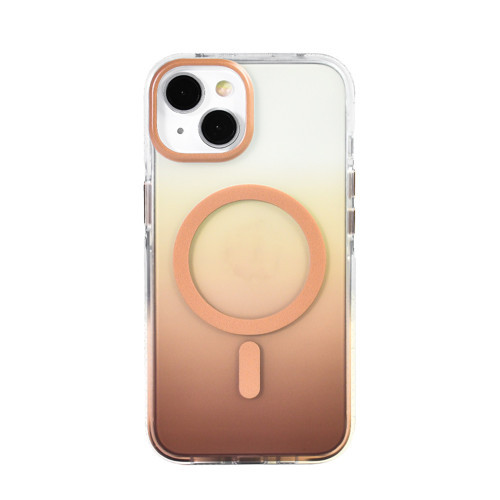 iPhone 14 Kılıf M-safe Şarj Özellikli Transparan Renk Geçişli MKST Toros Kapak - Gold