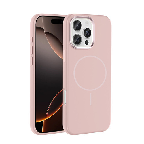 iPhone 16 Pro Max Kılıf M-Safe Şarj Özellikli Metal Kamera Çerçeveli MKST Edi Silikon Kapak - Rose G