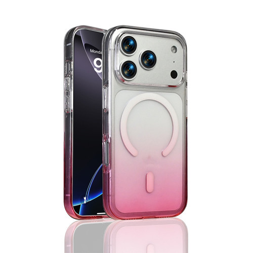 iPhone 17 Pro Max Kılıf M-Safe Şarj Özellikli MKST Septik Silikon Kapak - Pembe