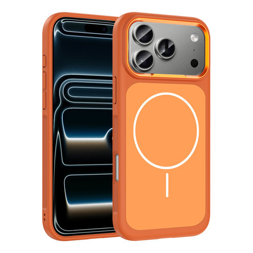 iPhone 17 Pro Kılıf M-Safe Şarj Özellikli Metal Kamera Çerçeveli MKST Sanremo Silikon Kapak - Turunc