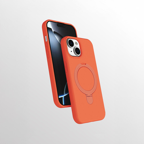 iPhone 13 Kılıf M-safe Şarj Özellikli Standlı MKST Samara Kapak - Turuncu