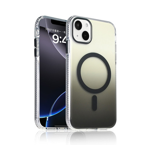 iPhone 15 Kılıf M-safe Şarj Özellikli Transparan Renk Geçişli MKST Toros Kapak - Siyah
