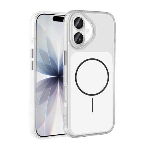 iPhone 17 Kılıf Metal Buton Tasarımlı MKST İkonik Sert Silikon Kapak - Beyaz