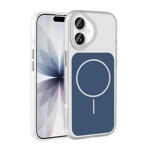 iPhone 17 Kılıf Metal Buton Tasarımlı MKST İkonik Sert Silikon Kapak - Mavi