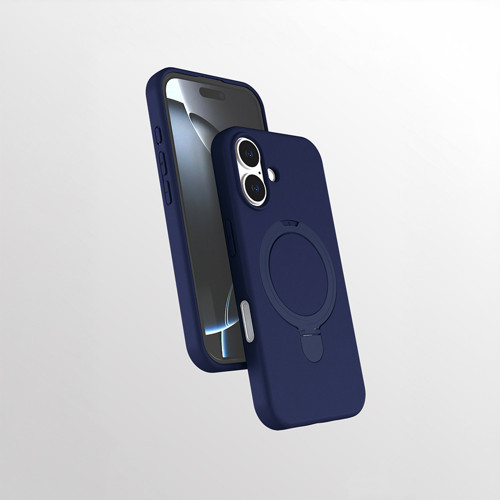 iPhone 16 Kılıf M-safe Şarj Özellikli Standlı MKST Samara Kapak - Lacivert