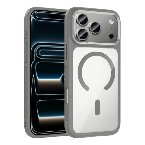iPhone 17 Pro Max Kılıf M-Safe Şarj Özellikli Metal Kamera Çerçeveli MKST Tiko Kapak - Gri