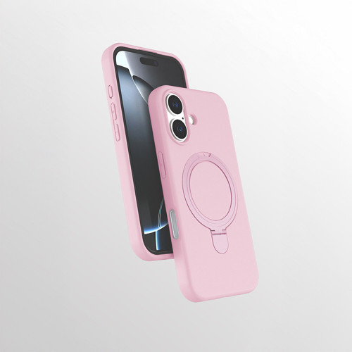 iPhone 16 Kılıf M-safe Şarj Özellikli Standlı MKST Samara Kapak - Pembe