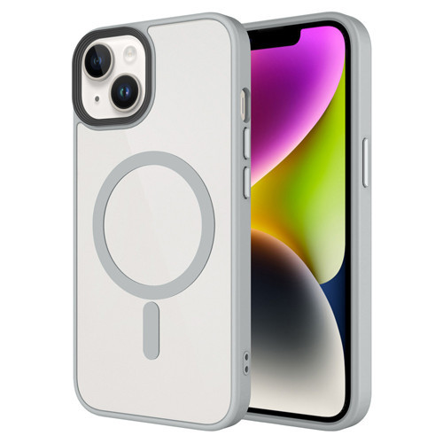 iPhone 14 Plus Kılıf Mat Arka Yüzey Wireless Şarj Özellikli MKST Flet M-safe Kapak - Gri