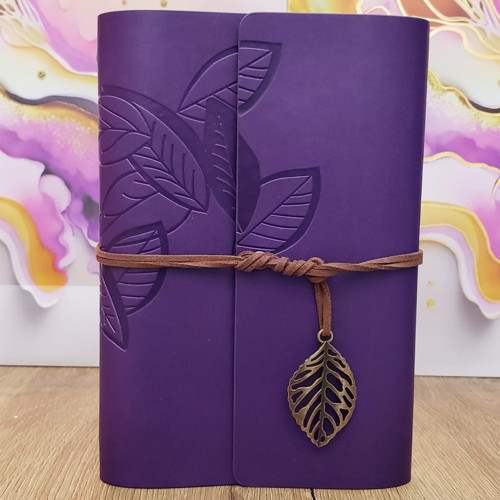 Büro Ev Ofis Hediyesi için Mor Yaprak Desen Deri Defter