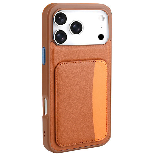 iPhone 17 Pro Max Kılıf Kartlıklı X-Kart Silikon Kapak - Kahverengi