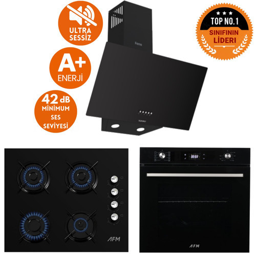 ve AFM Tech MARKA LQ Sessiz 8 prog. Turbo Siyah Dijital Ankastre Set (D086-SA+ FM7700+FM2200)