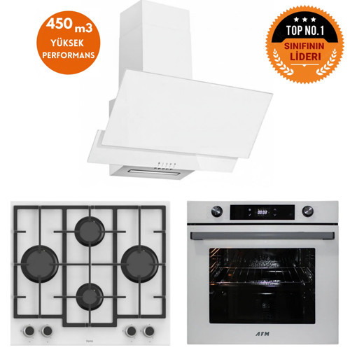 ve AFM Tech MARKALI /Gaol 8 prog. Turbolu Beyaz Dijital Ankastre Set (LN386 +FM7701+FM3301)