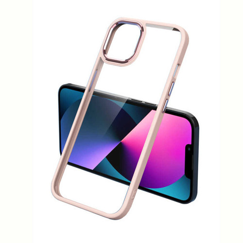 iPhone 13 Pro Max Uyumlu MKST Krom Kılıf-Pembe Açık