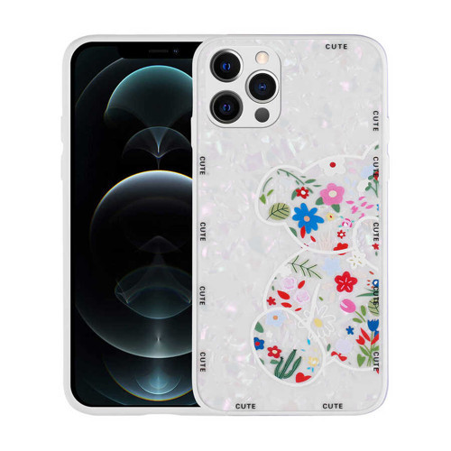 iPhone 12 Pro Max Uyumlu Desenli Sert Silikon MKST Mumila Kılıf-White Bear