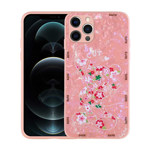 iPhone 12 Pro Max Uyumlu Desenli Sert Silikon MKST Mumila Kılıf-Pink Mouse