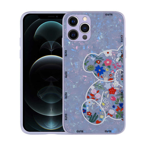 iPhone 13 Pro Uyumlu Desenli Sert Silikon MKST Mumila Kılıf-Lilac Bear