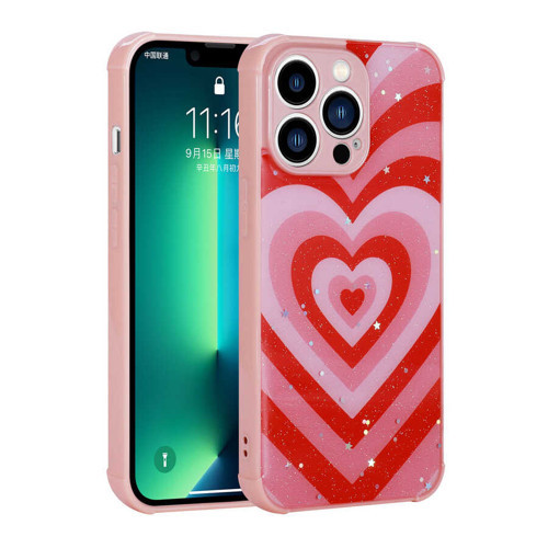 iPhone 12 Pro Max Uyumlu Simli Desenli Kamera Korumalı Parlak MKST Popy Kılıf-Kalp