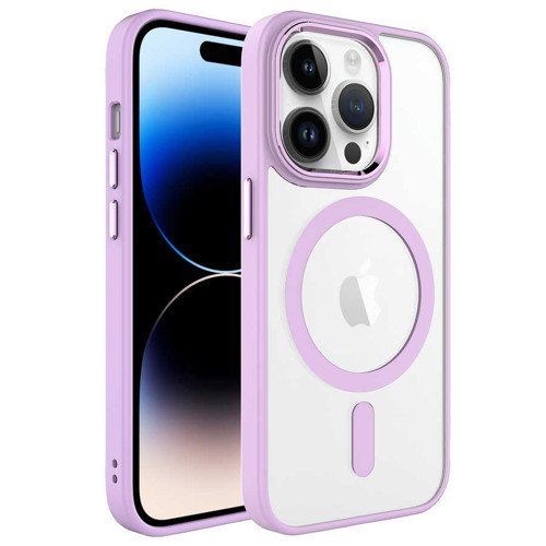 iPhone 14 Pro Uyumlu Wireless Şarj Özellikli MKST Krom Magsafe Silikon Kılıf-Pembe Açık