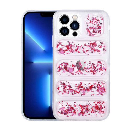 iPhone 13 Pro Uyumlu Kamera Korumalı Simli AiHTTg'li MKST Dalga Kılıf-Pembe Koyu