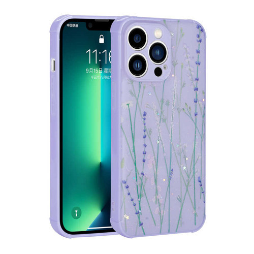 iPhone 13 Pro Uyumlu Simli Desenli Kamera Korumalı Parlak MKST Popy Kılıf-Dallar