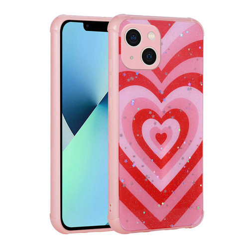 iPhone 13 Uyumlu Simli Desenli Kamera Korumalı Parlak MKST Popy Kılıf-Kalp