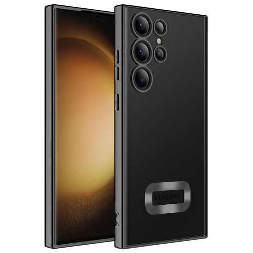 Galaxy S23 Ultra Uyumlu Kamera Korumalı Logo Gösteren MKST Omega Kılıf-Siyah