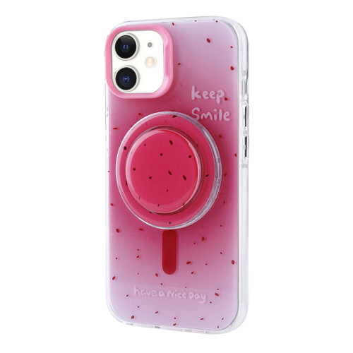 iPhone 11 MKST Magsafe Şarj Özellikli Tak-Çıkar Pop Soketli MKST Tiktok Kılıf-Pembe Koyu