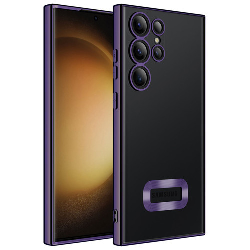 Galaxy S23 Ultra Uyumlu Kamera Korumalı Logo Gösteren MKST Omega Kılıf-Derin Mor
