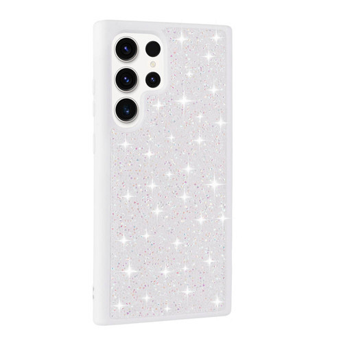 Galaxy S23 Ultra Uyumlu Parlak Taşlı Tasarım Pırlanta MKST Kılıf-Beyaz