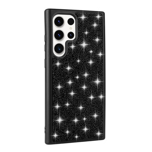 Galaxy S23 Ultra Uyumlu Parlak Taşlı Tasarım Pırlanta MKST Kılıf-Siyah