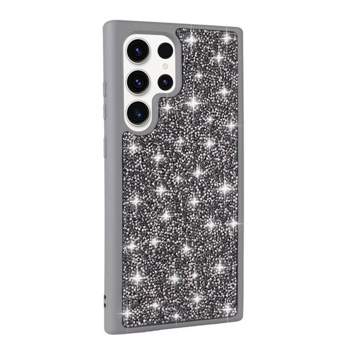 Galaxy S23 Ultra Uyumlu Parlak Taşlı Tasarım Pırlanta MKST Kılıf-Gri