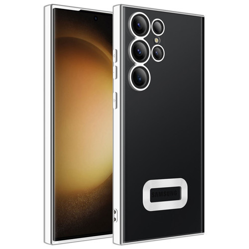 Galaxy S23 Ultra Uyumlu Kamera Korumalı Logo Gösteren MKST Omega Kılıf-Gümüş