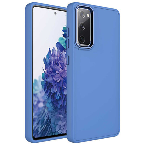 Galaxy S20 FE Uyumlu Metal Çerçeve ve Buton Tasarımlı Silikon MKST Luna Kılıf-Lavendery Gray