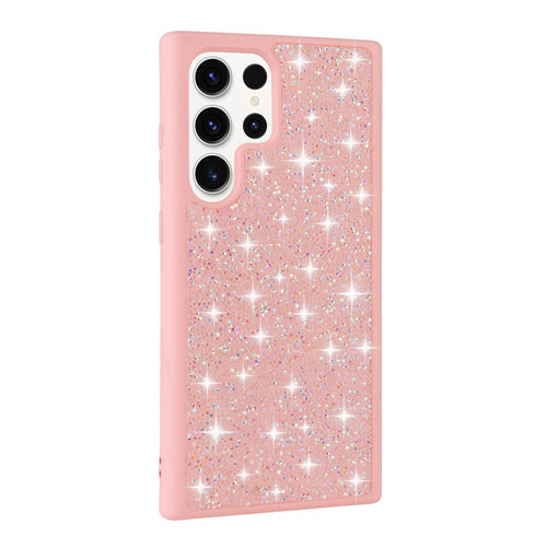 Galaxy S23 Ultra Uyumlu Parlak Taşlı Tasarım Pırlanta MKST Kılıf-Pembe