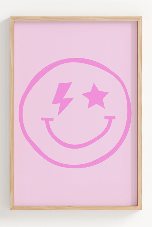 Pembe Zeminli Yıldız ve Şimşek Detaylı Modern Çerçeveli Poster