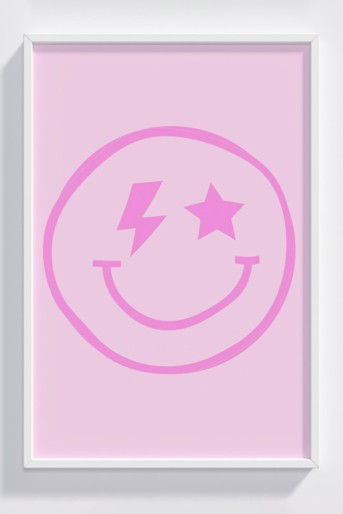 Pembe Zeminli Yıldız ve Şimşek Detaylı Modern Çerçeveli Poster