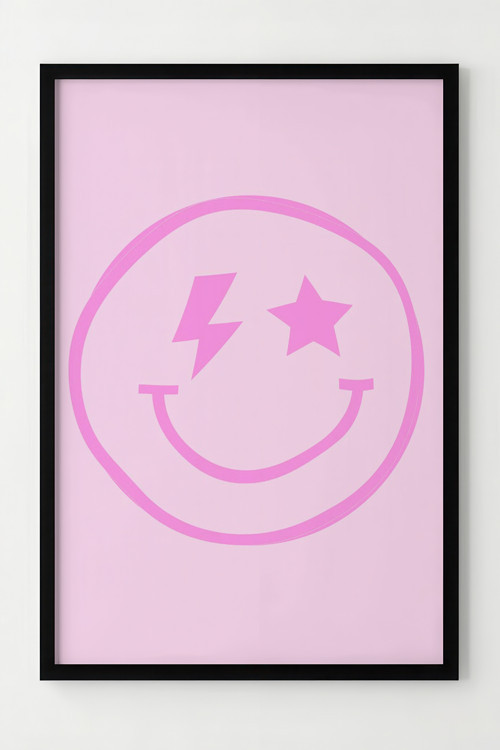 Pembe Zeminli Yıldız ve Şimşek Detaylı Modern Çerçeveli Poster