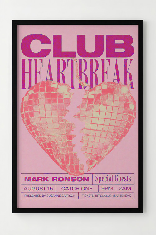 Çerçeveli Club Heartbreak Dekoratif Retro Poster