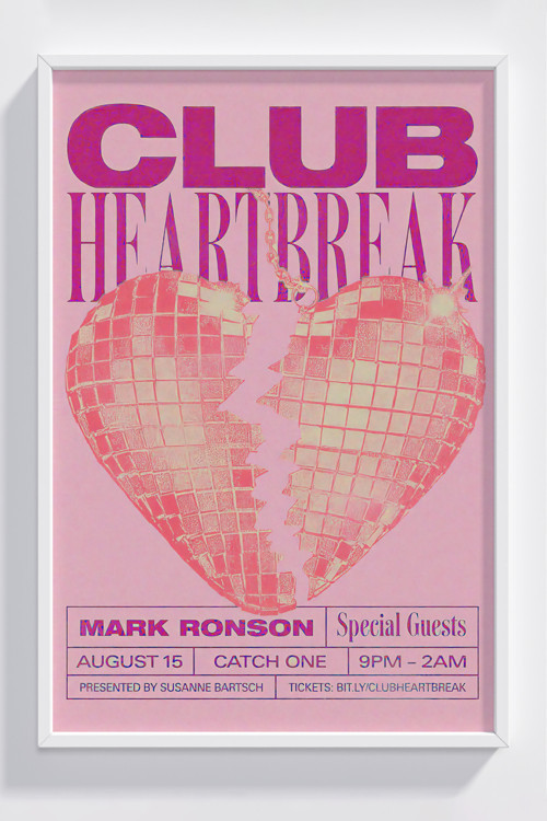 Çerçeveli Club Heartbreak Dekoratif Retro Poster
