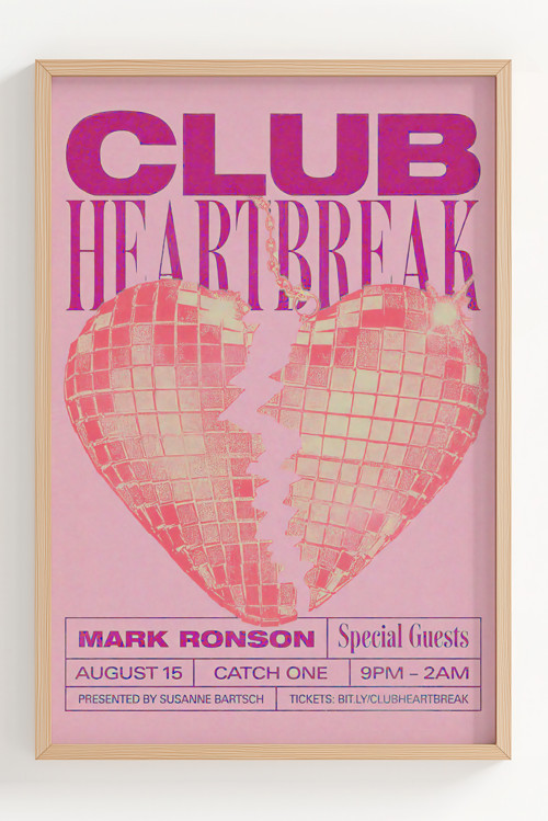 Çerçeveli Club Heartbreak Dekoratif Retro Poster