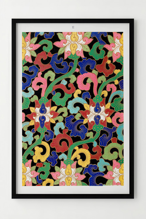 Renkli Çiçek Motifli Dekoratif Çerçeveli Poster - Modern Duvar Sanatı