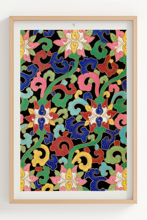 Renkli Çiçek Motifli Dekoratif Çerçeveli Poster - Modern Duvar Sanatı